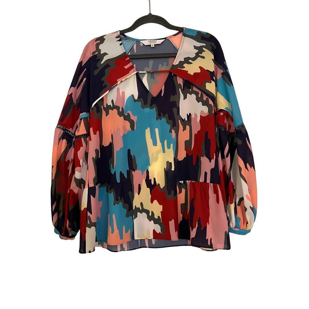 Crosby Colorful Puff Long Sleeve Top Sz S